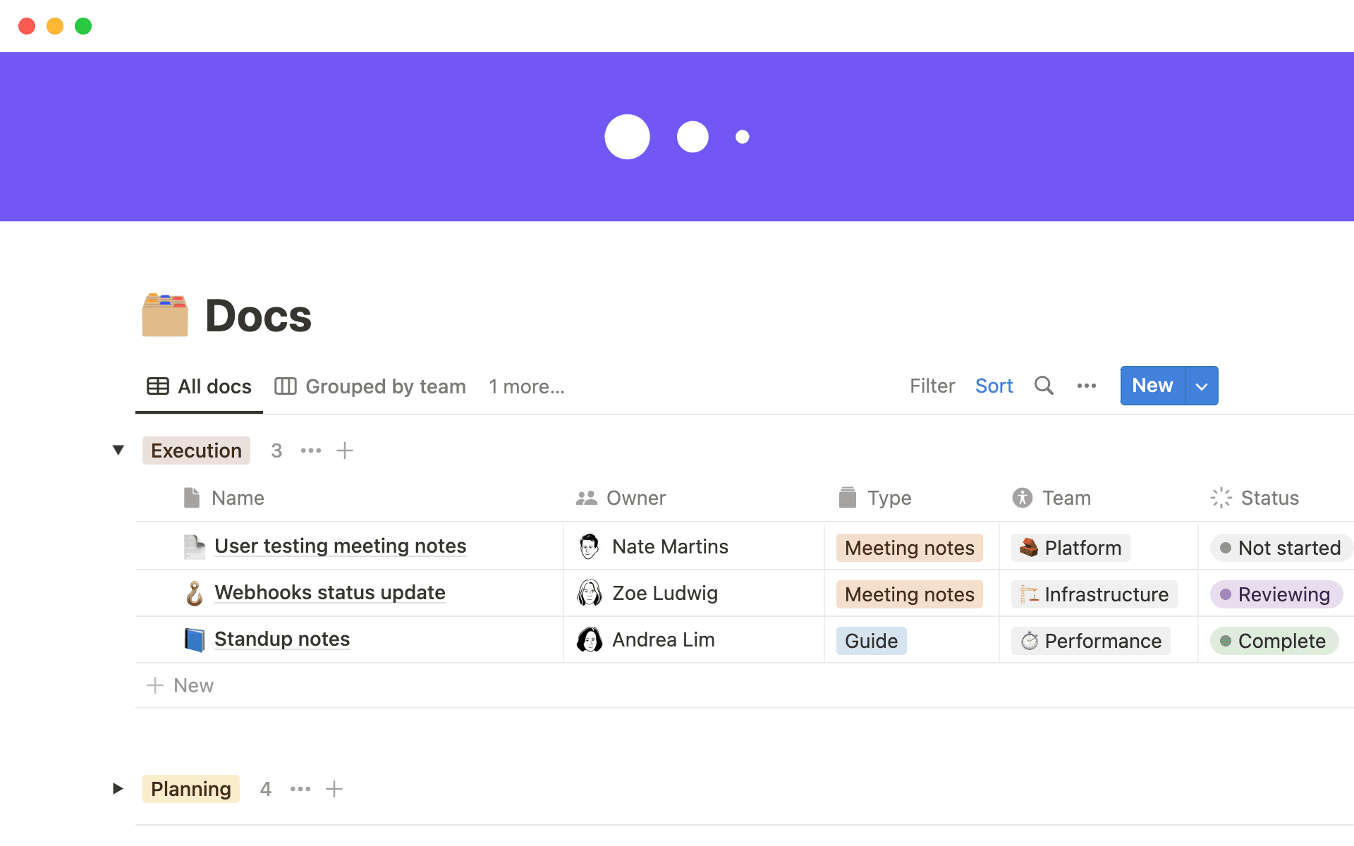 Mixpanel's docs database groups information by layer.