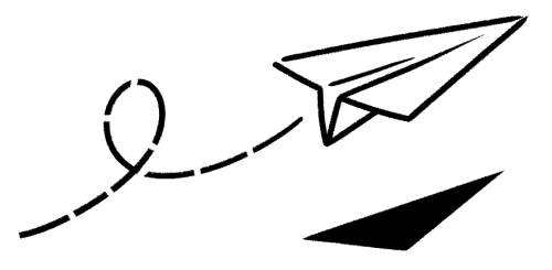 黑白線條風格的簡約插圖,描繪在空中飛翔的紙飛機。