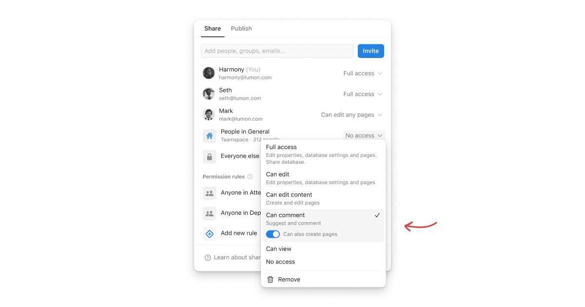 全新功能:資料庫的「可以建立頁面」權限